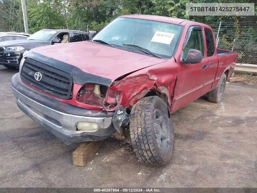 2002 Toyota Tundra Ltd V8 VIN: 5TBBT48142S275447 Lot: 40287954