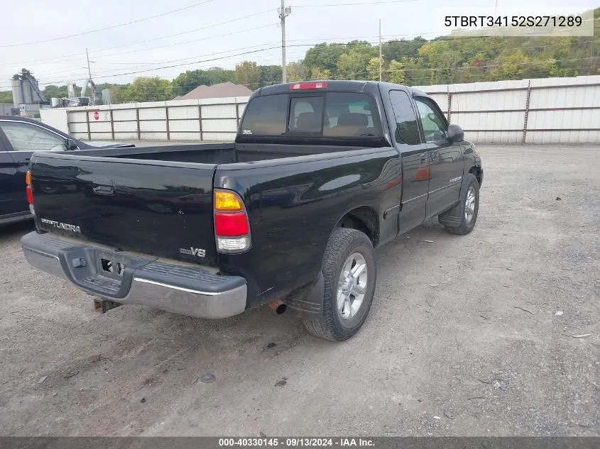 2002 Toyota Tundra Sr5 V8 VIN: 5TBRT34152S271289 Lot: 40330145