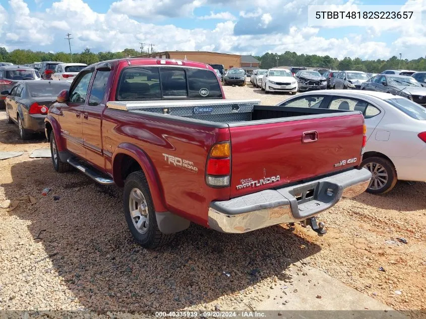 2002 Toyota Tundra Ltd V8 VIN: 5TBBT48182S223657 Lot: 40335939