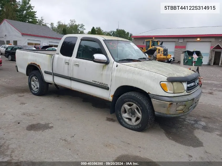 2002 Toyota Tundra Sr5 V8 VIN: 5TBBT44122S314915 Lot: 40356380