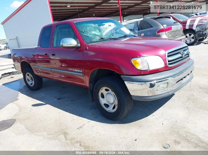 2002 Toyota Tundra Sr5 V8 VIN: 5TBRT34122S281679 Lot: 40396068