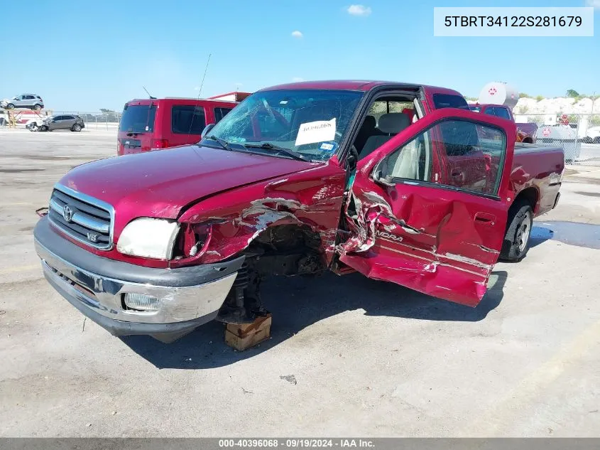 2002 Toyota Tundra Sr5 V8 VIN: 5TBRT34122S281679 Lot: 40396068