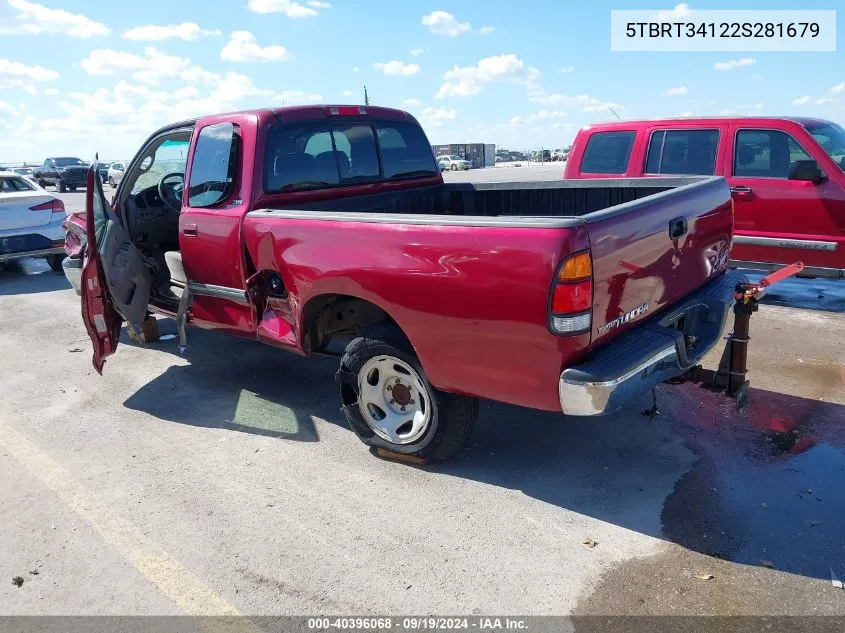 2002 Toyota Tundra Sr5 V8 VIN: 5TBRT34122S281679 Lot: 40396068