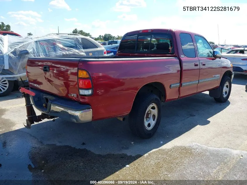 2002 Toyota Tundra Sr5 V8 VIN: 5TBRT34122S281679 Lot: 40396068