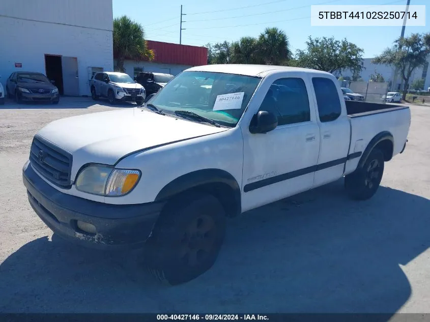 2002 Toyota Tundra Sr5 V8 VIN: 5TBBT44102S250714 Lot: 40427146