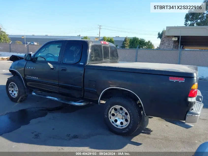 2002 Toyota Tundra Sr5 V8 VIN: 5TBRT341X2S322916 Lot: 40429103