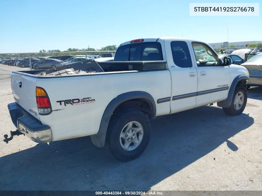 2002 Toyota Tundra Access Cab/Access Cab Sr5 VIN: 5TBBT44192S276678 Lot: 40443384