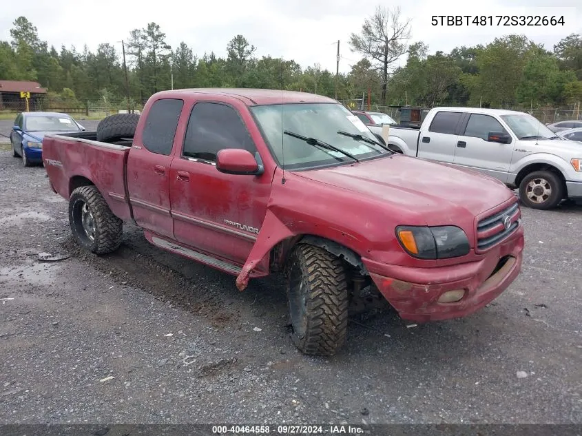 2002 Toyota Tundra Ltd V8 VIN: 5TBBT48172S322664 Lot: 40464558