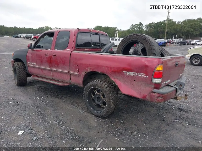 2002 Toyota Tundra Ltd V8 VIN: 5TBBT48172S322664 Lot: 40464558