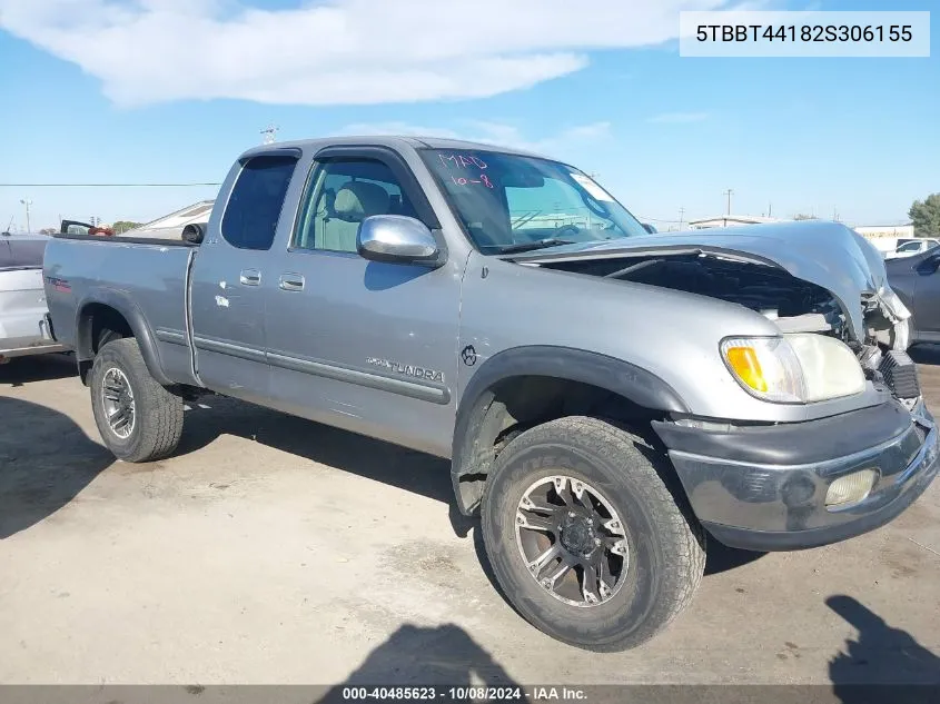 2002 Toyota Tundra Sr5 V8 VIN: 5TBBT44182S306155 Lot: 40485623