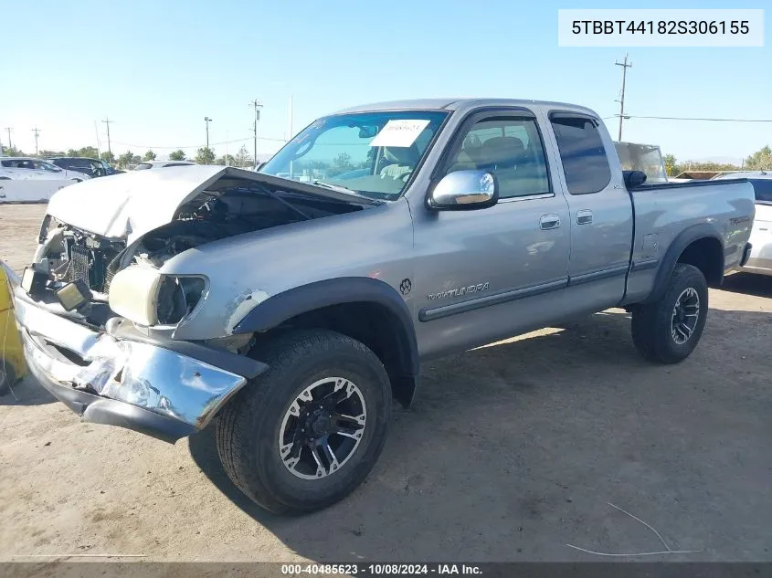 2002 Toyota Tundra Sr5 V8 VIN: 5TBBT44182S306155 Lot: 40485623