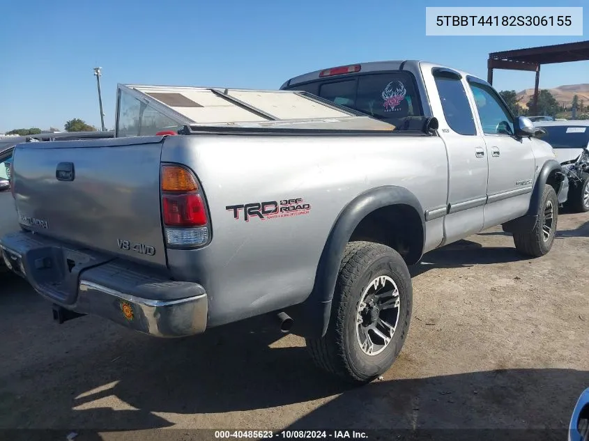 2002 Toyota Tundra Sr5 V8 VIN: 5TBBT44182S306155 Lot: 40485623