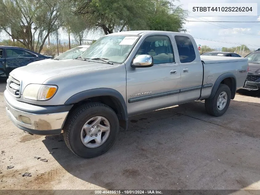 2002 Toyota Tundra Sr5 V8 VIN: 5TBBT44102S226204 Lot: 40489515