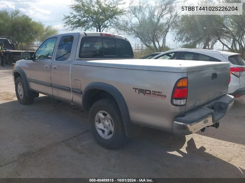 2002 Toyota Tundra Sr5 V8 VIN: 5TBBT44102S226204 Lot: 40489515