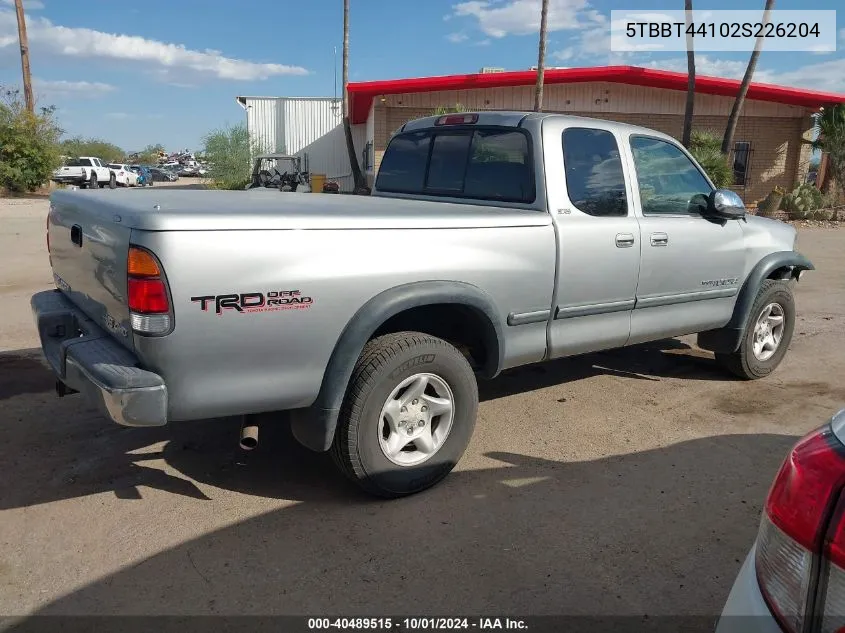 2002 Toyota Tundra Sr5 V8 VIN: 5TBBT44102S226204 Lot: 40489515