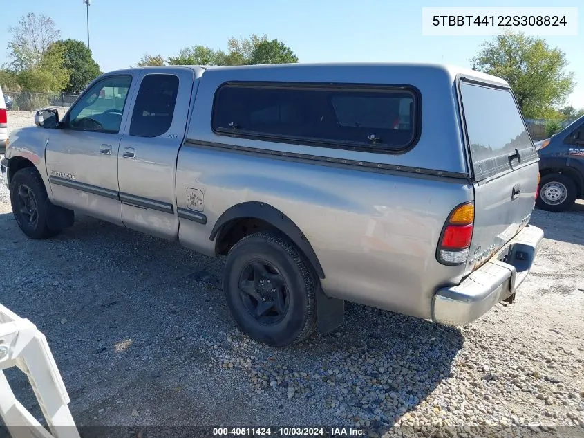 2002 Toyota Tundra Sr5 V8 VIN: 5TBBT44122S308824 Lot: 40511424