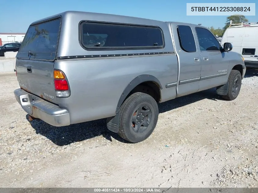 2002 Toyota Tundra Sr5 V8 VIN: 5TBBT44122S308824 Lot: 40511424