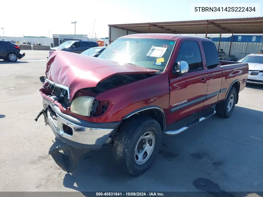 2002 Toyota Tundra Sr5 VIN: 5TBRN34142S222434 Lot: 40531841