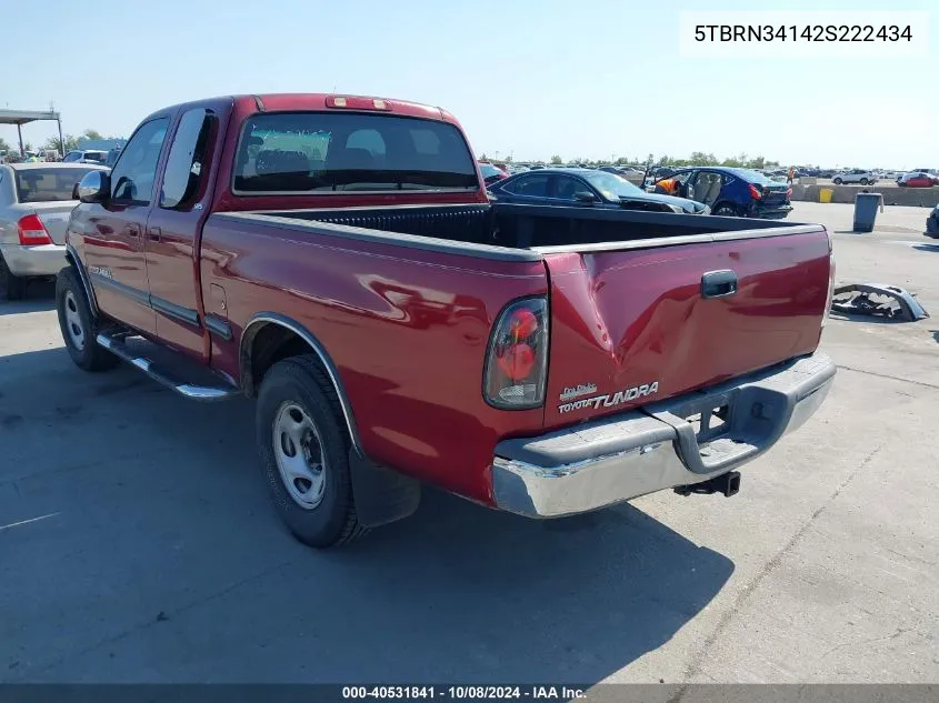 2002 Toyota Tundra Sr5 VIN: 5TBRN34142S222434 Lot: 40531841