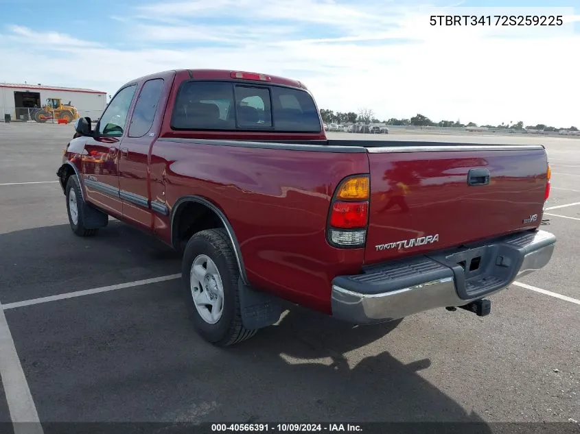 2002 Toyota Tundra Sr5 V8 VIN: 5TBRT34172S259225 Lot: 40566391