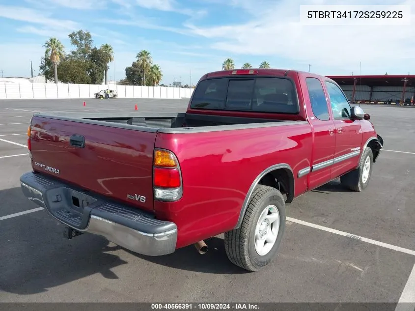 2002 Toyota Tundra Sr5 V8 VIN: 5TBRT34172S259225 Lot: 40566391