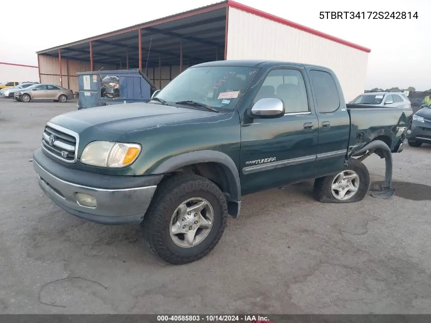 2002 Toyota Tundra Access Cab/Access Cab Sr5 VIN: 5TBRT34172S242814 Lot: 40585803