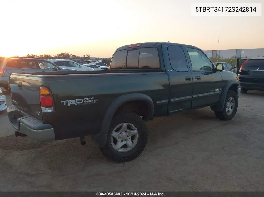 2002 Toyota Tundra Access Cab/Access Cab Sr5 VIN: 5TBRT34172S242814 Lot: 40585803