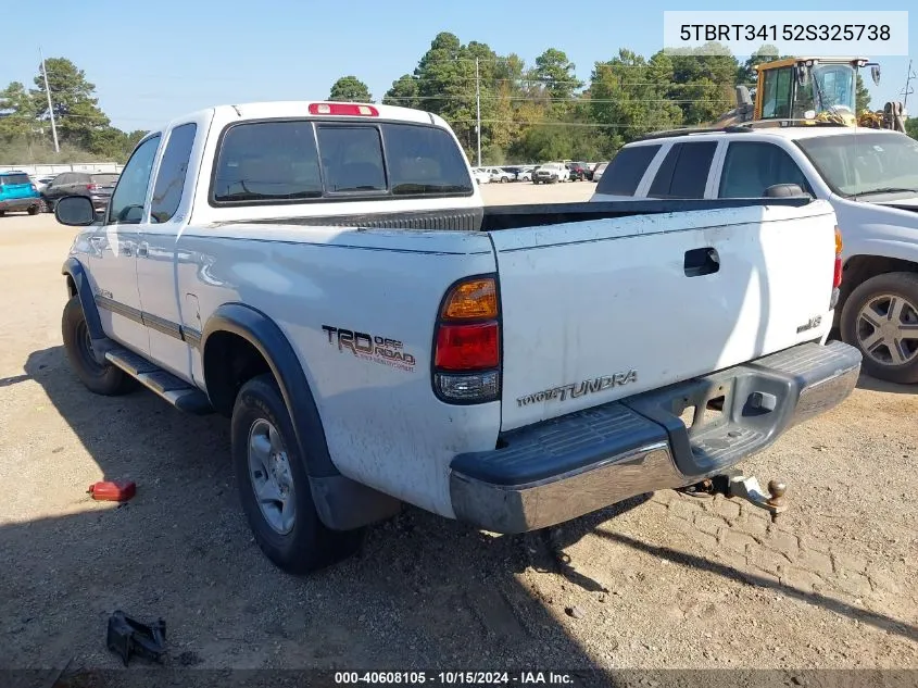 2002 Toyota Tundra Sr5 V8 VIN: 5TBRT34152S325738 Lot: 40608105