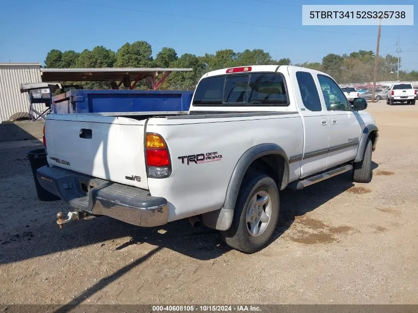 2002 Toyota Tundra Sr5 V8 VIN: 5TBRT34152S325738 Lot: 40608105