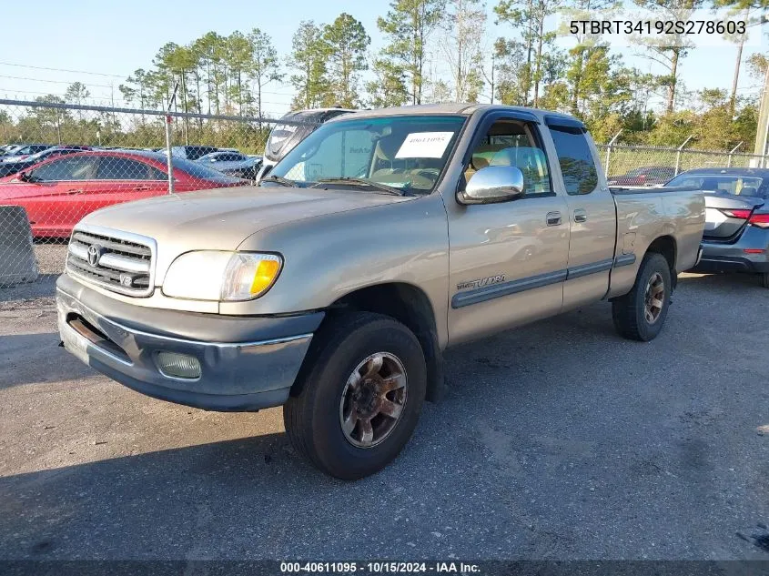 2002 Toyota Tundra Sr5 V8 VIN: 5TBRT34192S278603 Lot: 40611095