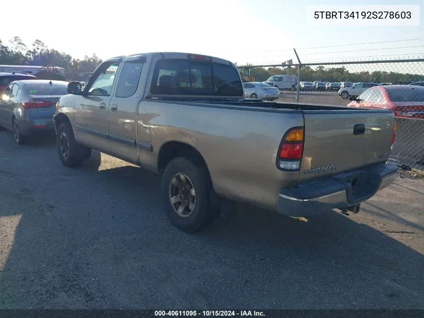 2002 Toyota Tundra Sr5 V8 VIN: 5TBRT34192S278603 Lot: 40611095