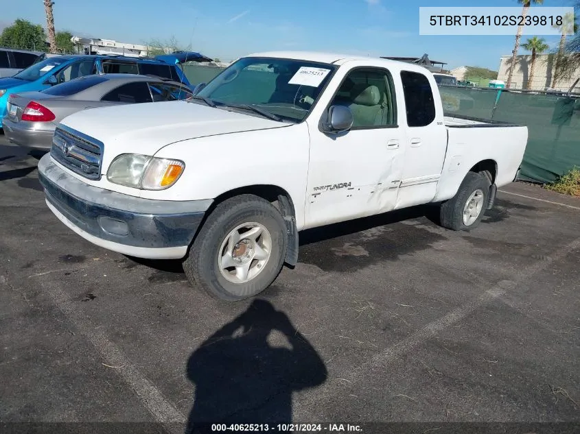 2002 Toyota Tundra Sr5 V8 VIN: 5TBRT34102S239818 Lot: 40625213