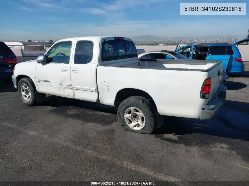 2002 Toyota Tundra Sr5 V8 VIN: 5TBRT34102S239818 Lot: 40625213