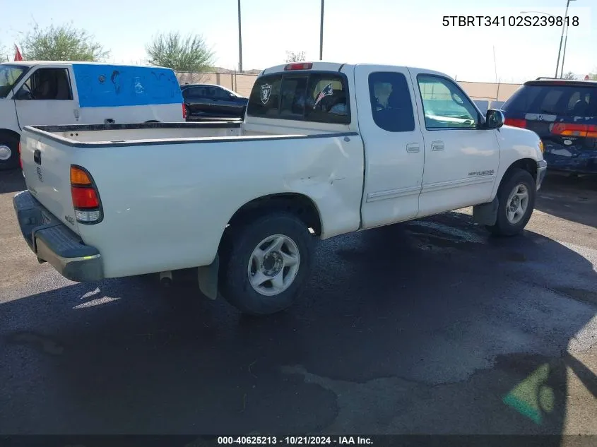 2002 Toyota Tundra Sr5 V8 VIN: 5TBRT34102S239818 Lot: 40625213