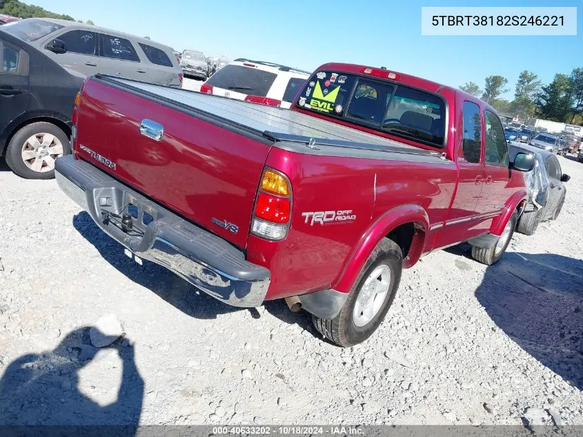 2002 Toyota Tundra Ltd V8 VIN: 5TBRT38182S246221 Lot: 40633202