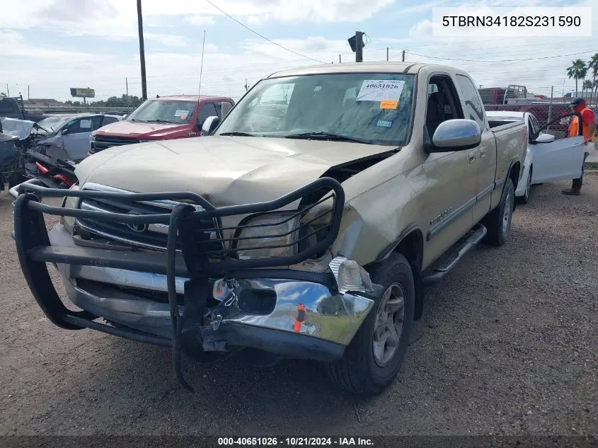 2002 Toyota Tundra Sr5 VIN: 5TBRN34182S231590 Lot: 40651026