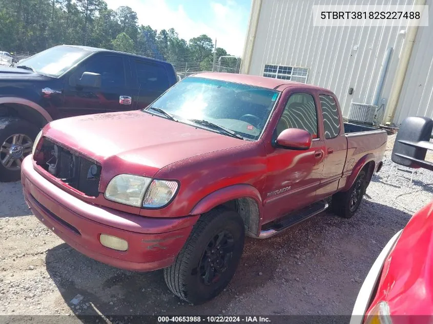 2002 Toyota Tundra Ltd V8 VIN: 5TBRT38182S227488 Lot: 40653988