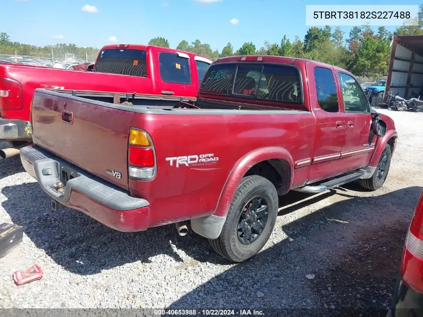 2002 Toyota Tundra Ltd V8 VIN: 5TBRT38182S227488 Lot: 40653988