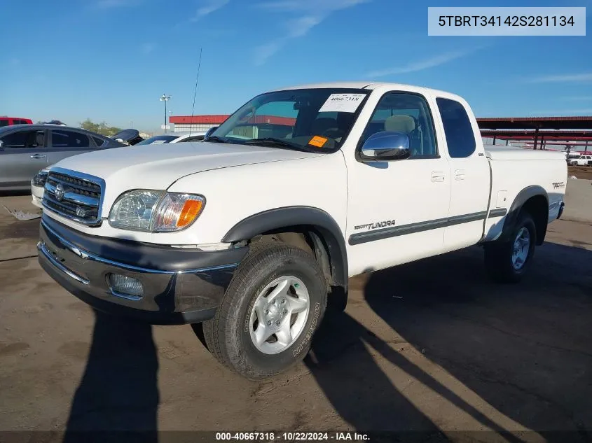 2002 Toyota Tundra Sr5 V8 VIN: 5TBRT34142S281134 Lot: 40667318