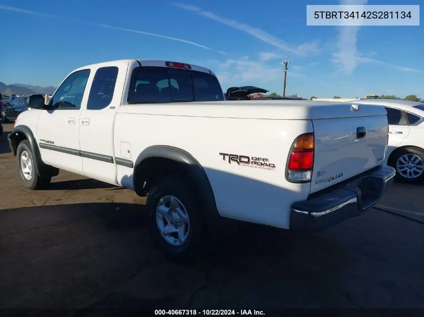 2002 Toyota Tundra Sr5 V8 VIN: 5TBRT34142S281134 Lot: 40667318