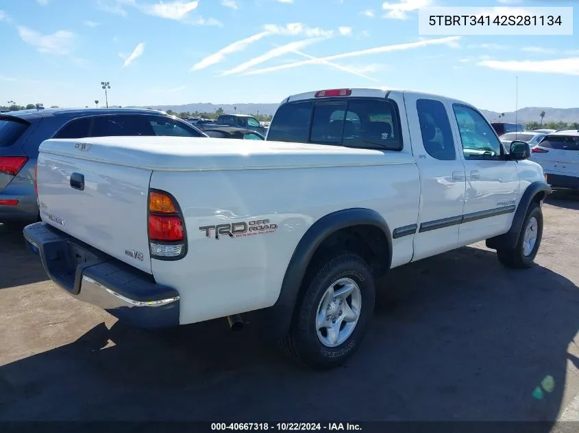 2002 Toyota Tundra Sr5 V8 VIN: 5TBRT34142S281134 Lot: 40667318