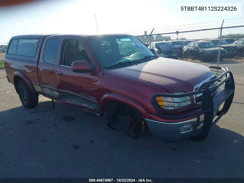 2002 Toyota Tundra Ltd V8 VIN: 5TBBT48112S224326 Lot: 40674967