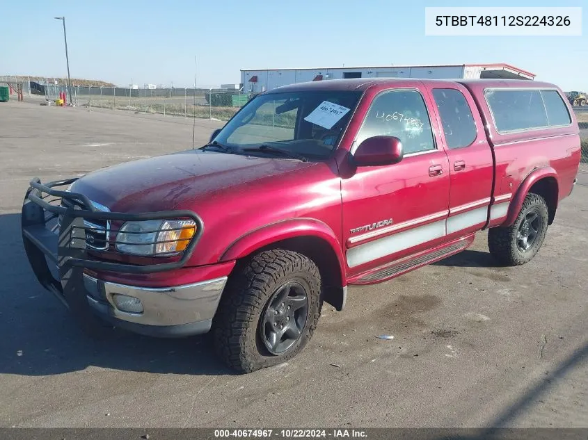 2002 Toyota Tundra Ltd V8 VIN: 5TBBT48112S224326 Lot: 40674967