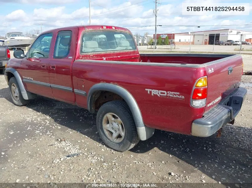 2002 Toyota Tundra Sr5 V8 VIN: 5TBBT44182S294458 Lot: 40679531