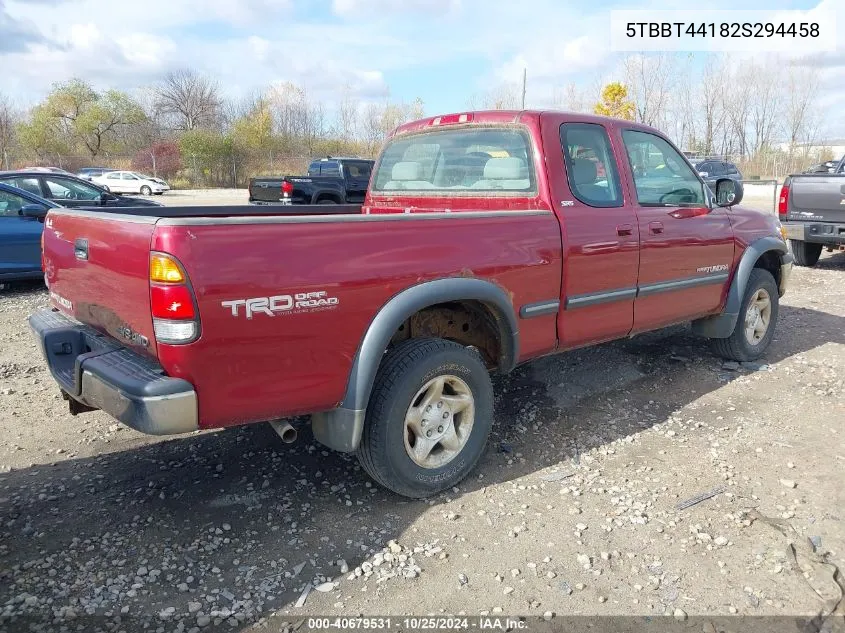 2002 Toyota Tundra Sr5 V8 VIN: 5TBBT44182S294458 Lot: 40679531