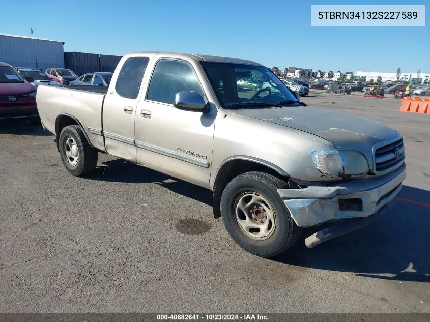 2002 Toyota Tundra Sr5 VIN: 5TBRN34132S227589 Lot: 40682641