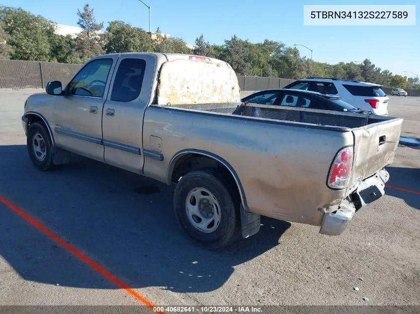 2002 Toyota Tundra Sr5 VIN: 5TBRN34132S227589 Lot: 40682641