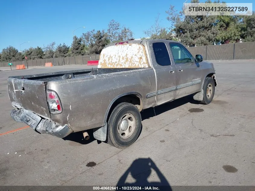 2002 Toyota Tundra Sr5 VIN: 5TBRN34132S227589 Lot: 40682641