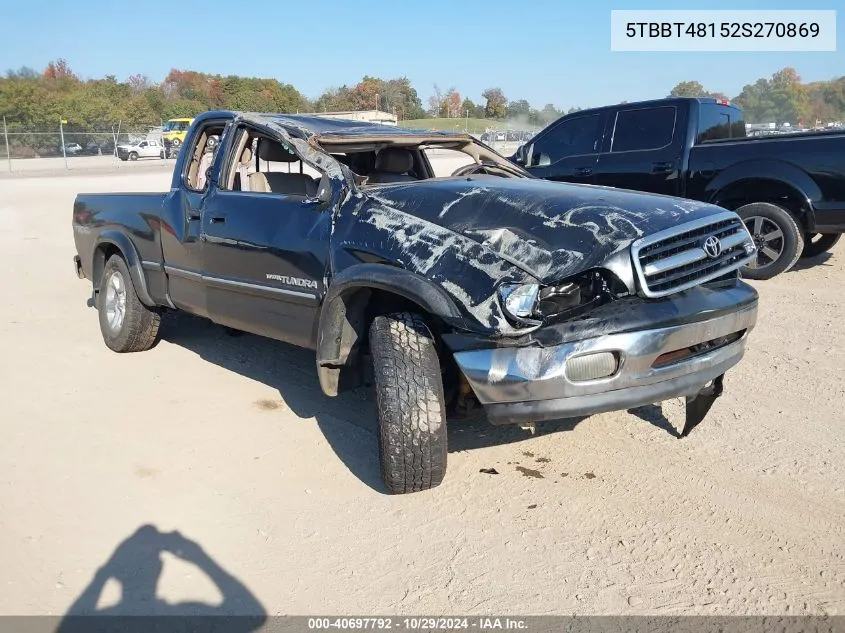 2002 Toyota Tundra Ltd V8 VIN: 5TBBT48152S270869 Lot: 40697792