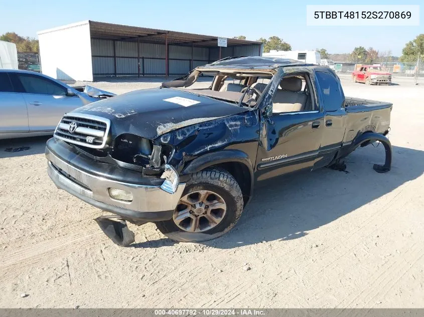 2002 Toyota Tundra Ltd V8 VIN: 5TBBT48152S270869 Lot: 40697792